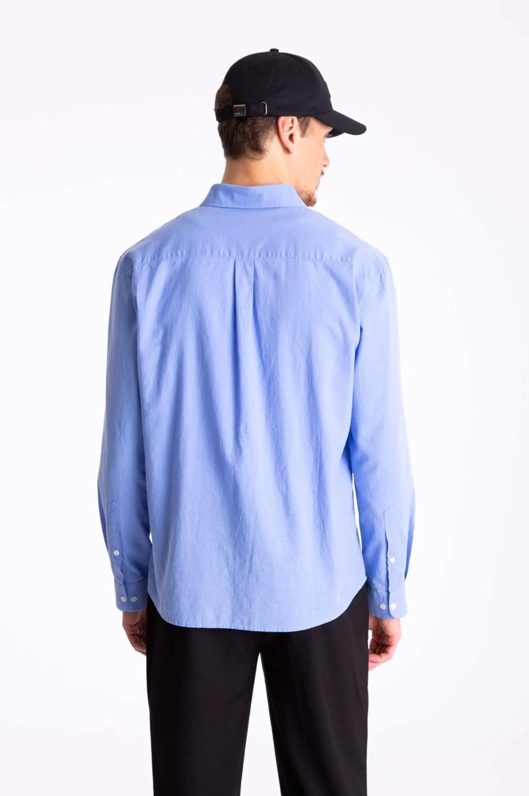 CAMISA ELLUS LINEN LIKE CLASSIC ITALIAN ML AZUL