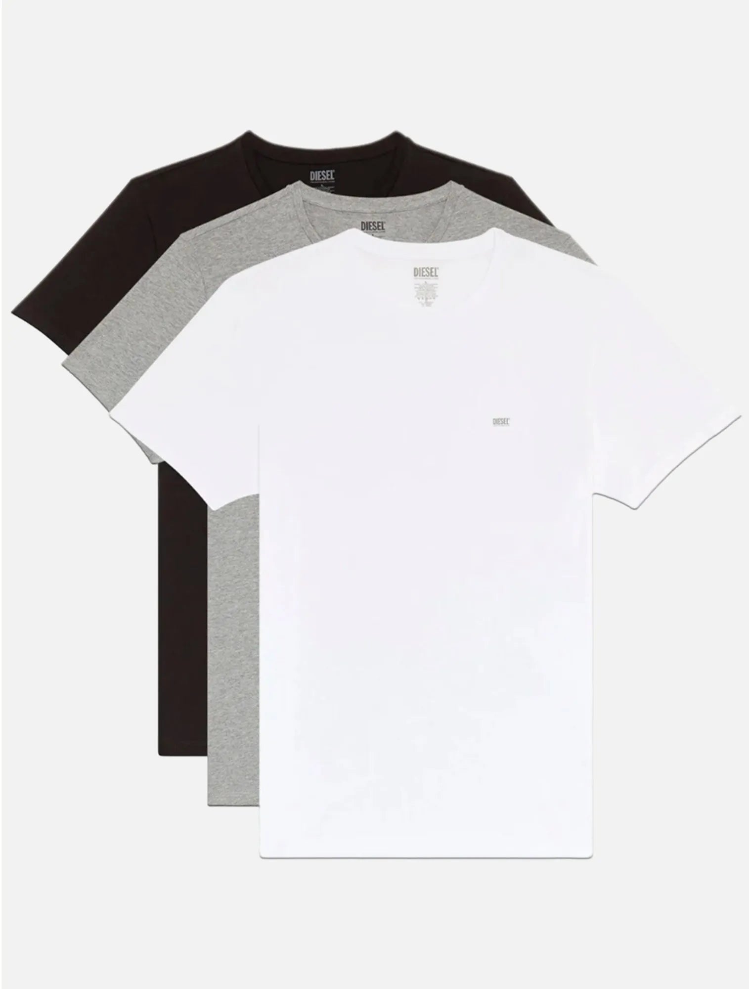 KIT DIESEL COM 3 CAMISETAS PRETA/CINZA E BRANCA