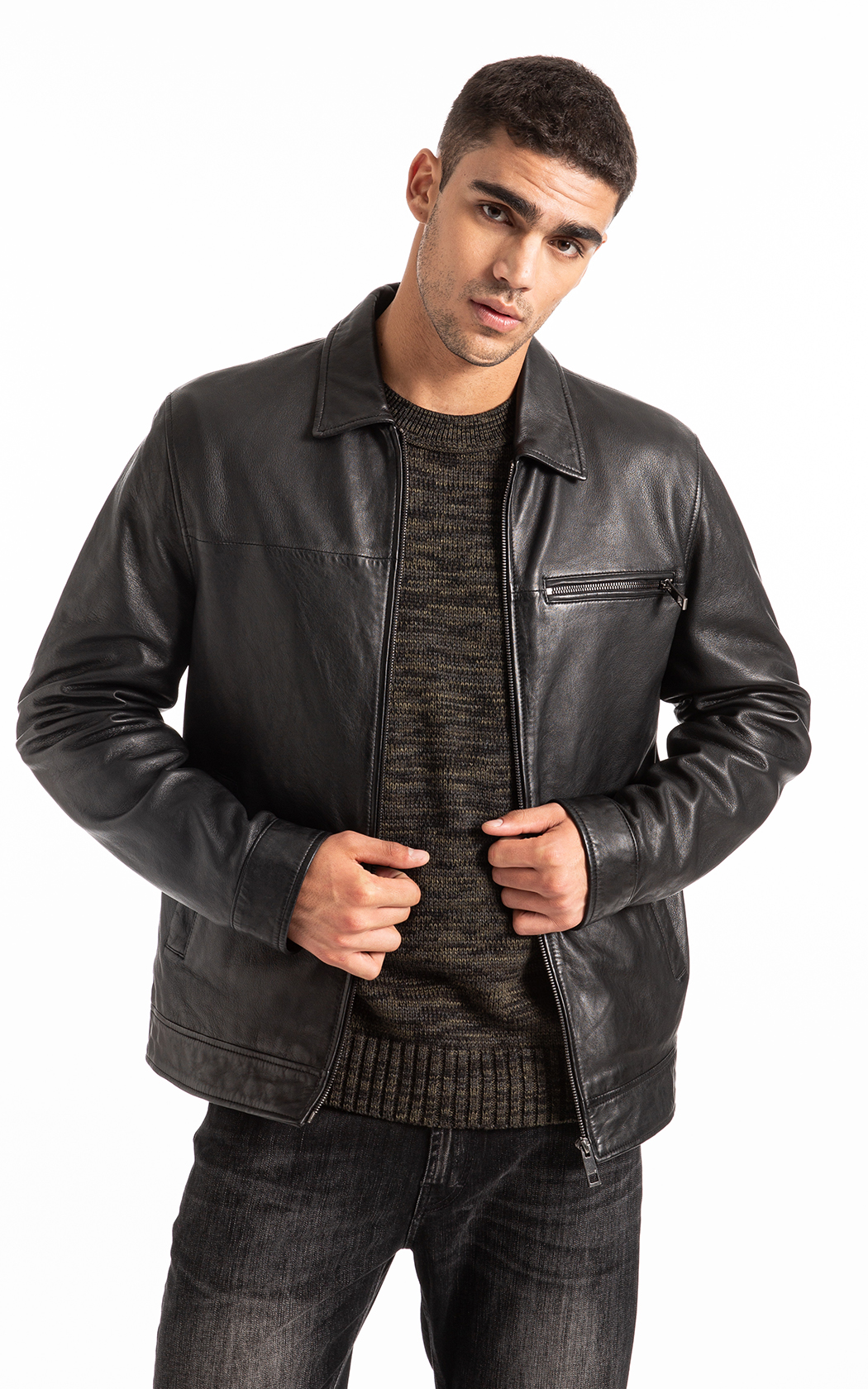 JAQUETA COURO ELLUS NATURAL LEATHER GOLF ZIPPER