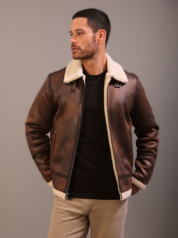 JAQUETA CALVIN KLEIN EM  FAKE SUEDE COM PELO