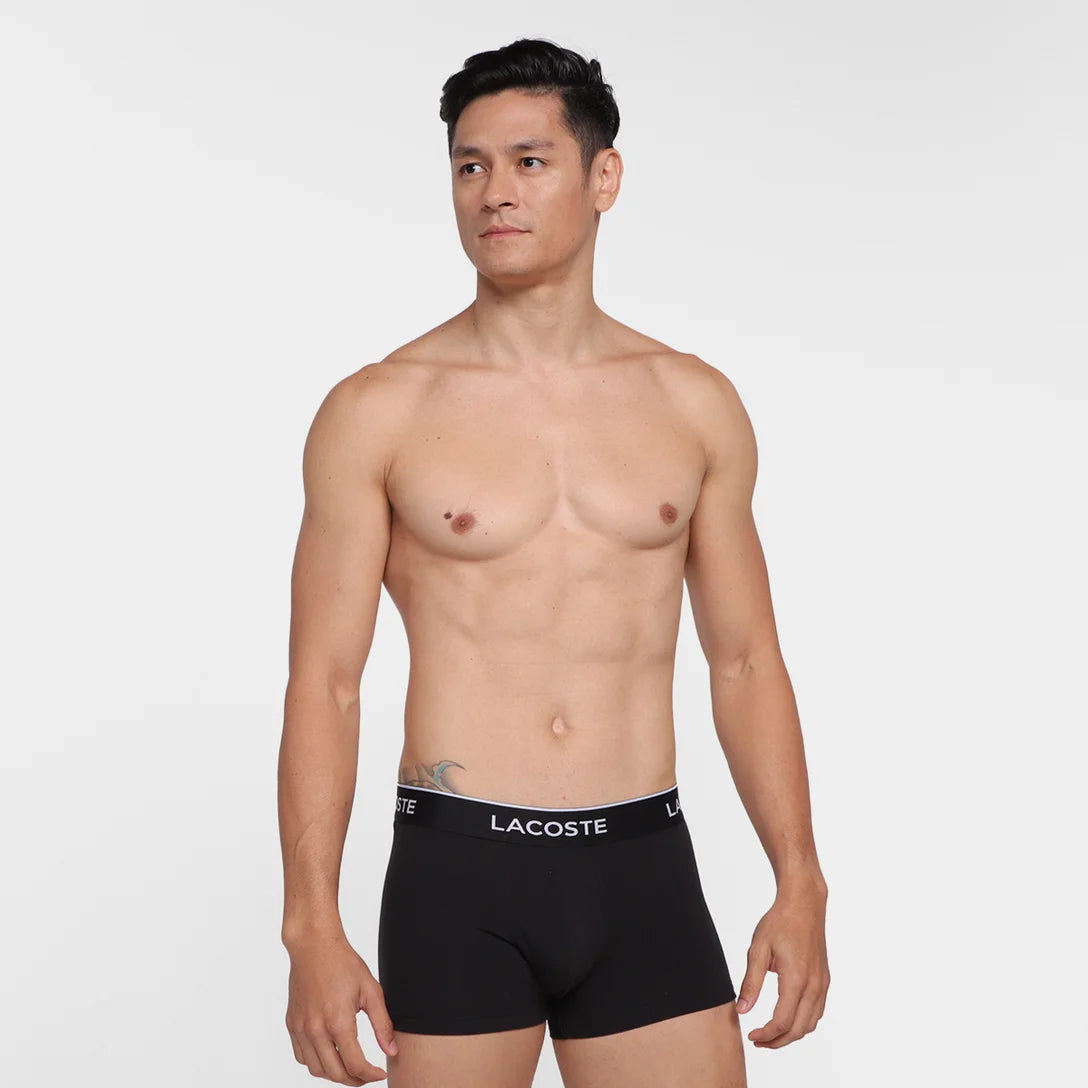 CUECA LACOSTE PACK COM 3 CUECAS TRUNKS PRETO