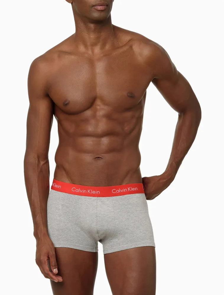 KIT 3 CUECAS CALVIN KLEIN  LOW RISE TRUNK CLASSIC VERMELHO COM BRANCO