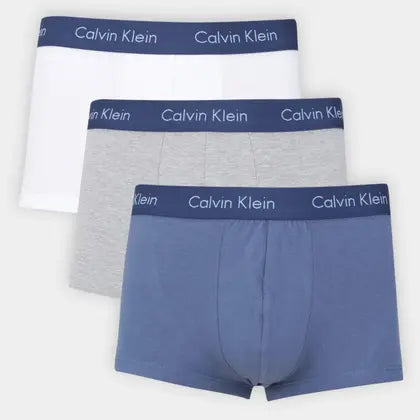 KIT 3 CUECAS CALVIN KLEIN LOW RISE TRUNK CLASSIC MARINHO COM AZUL CLARO