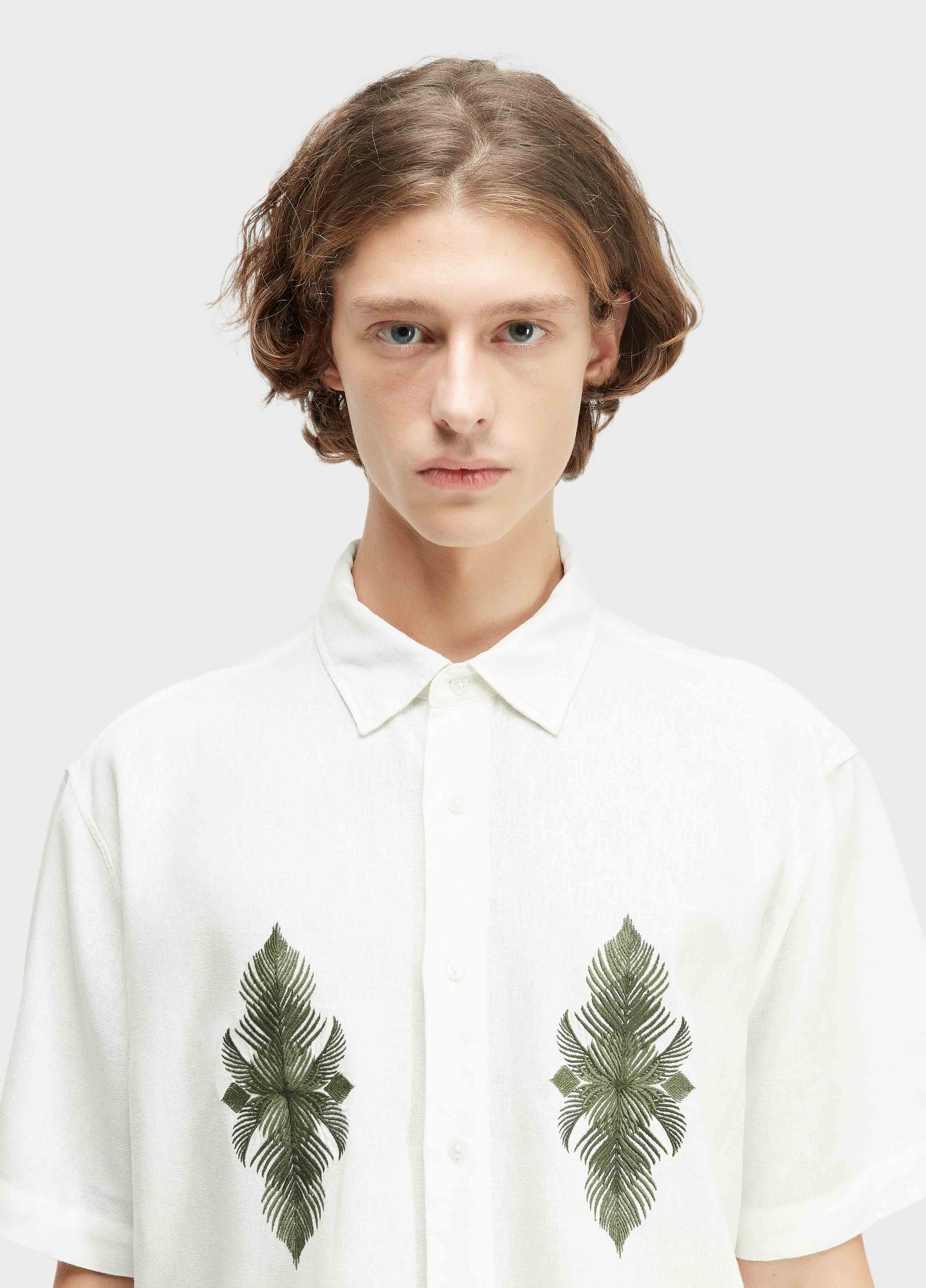 CAMISA OSKLEN MASCULINA LINEN LEAF EMBROIDERY