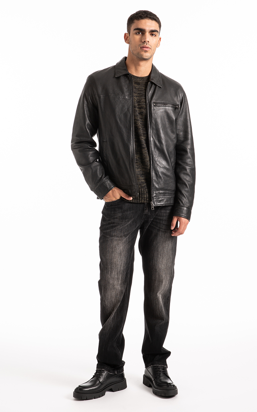 JAQUETA COURO ELLUS NATURAL LEATHER GOLF ZIPPER