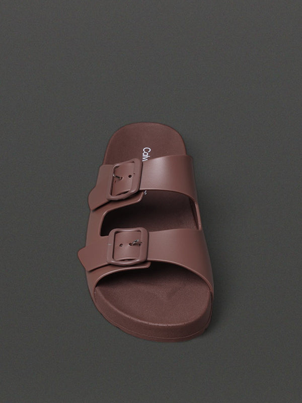 CHINELO CALVIN KLEIN SLIDE DUAS FIVELAS MARROM