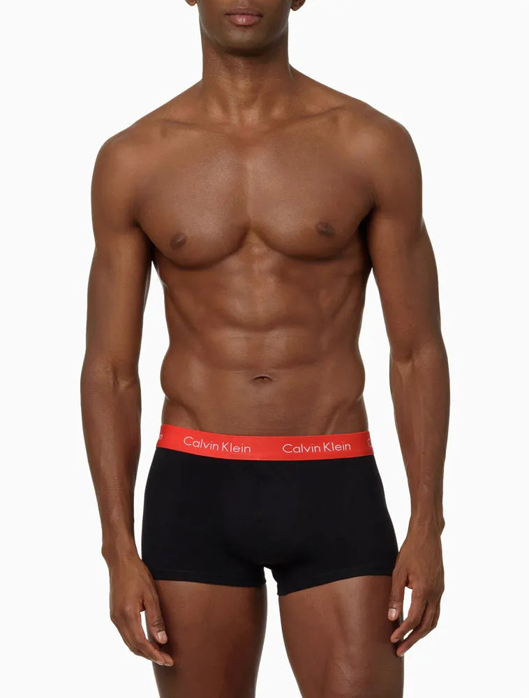 KIT 3 CUECAS CALVIN KLEIN  LOW RISE TRUNK CLASSIC VERMELHO COM BRANCO