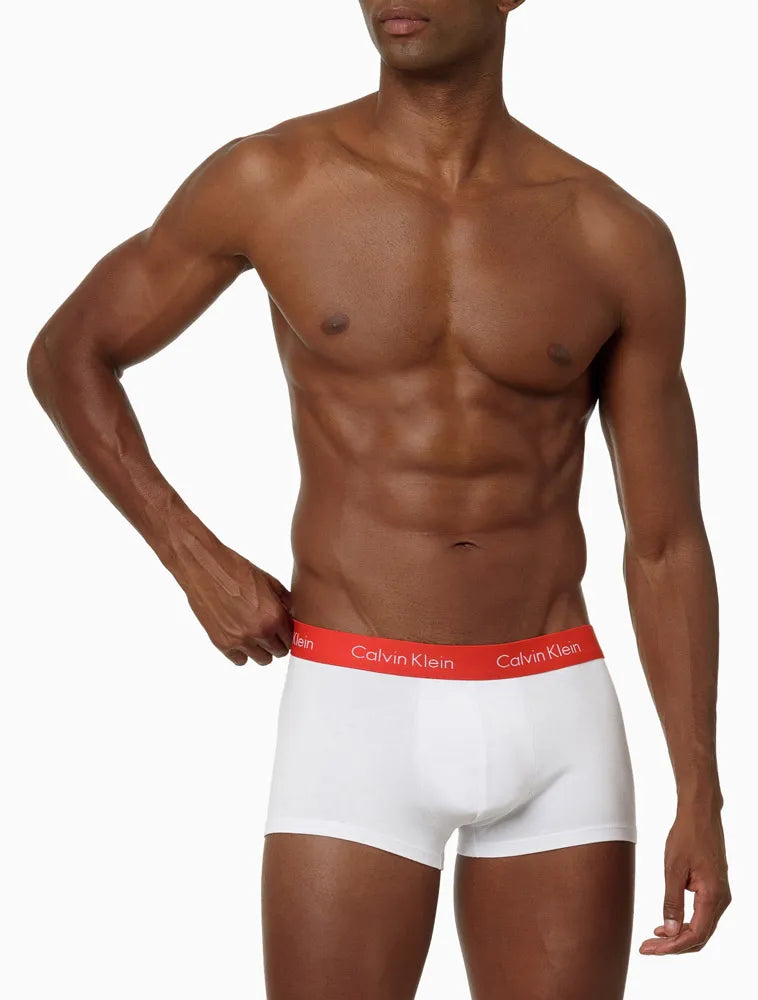 KIT 3 CUECAS CALVIN KLEIN  LOW RISE TRUNK CLASSIC VERMELHO COM BRANCO