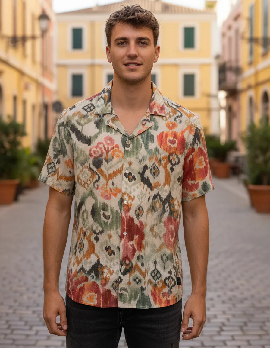 CAMISA ELLUS LINEN IKAT WATER AMERICAN