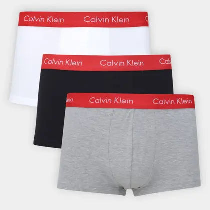 KIT 3 CUECAS CALVIN KLEIN  LOW RISE TRUNK CLASSIC VERMELHO COM BRANCO