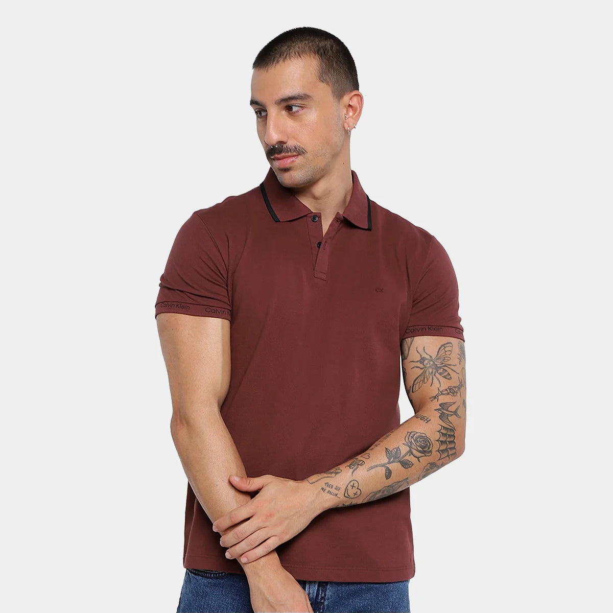 POLO CALVIN KLEIN LOGO PUNHO BORDO