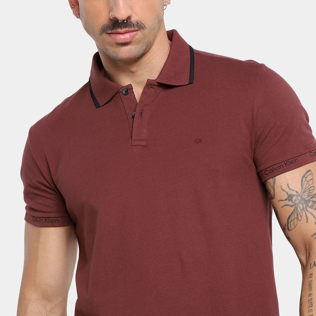 POLO CALVIN KLEIN LOGO PUNHO BORDO