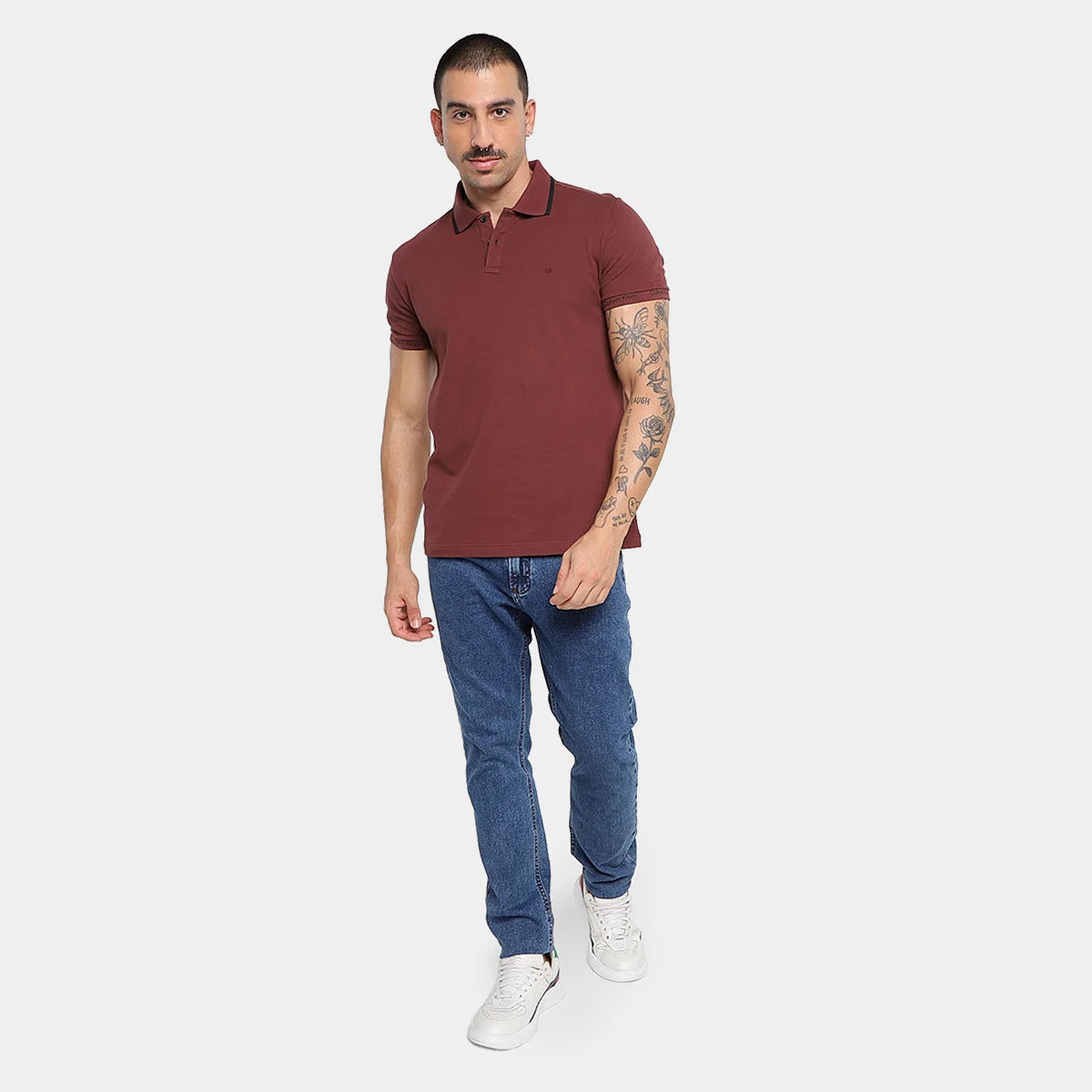 POLO CALVIN KLEIN LOGO PUNHO BORDO