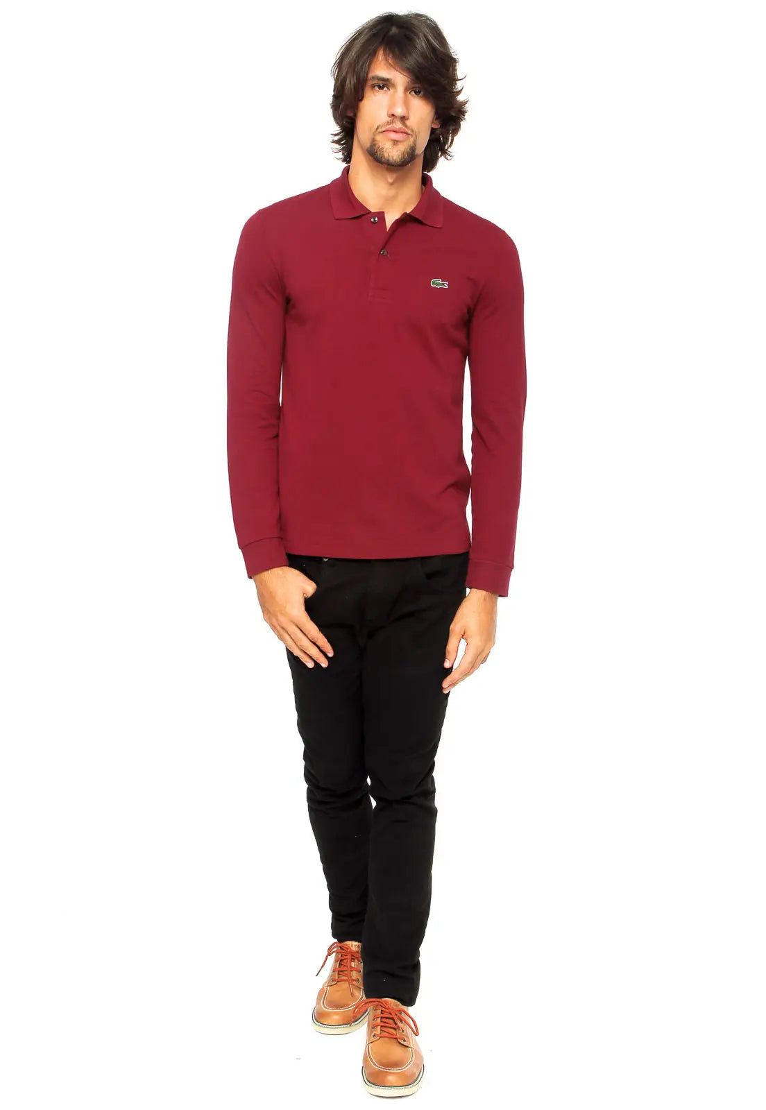 POLO LACOSTE ORIGINAL MANGA LONGA - BORDO