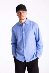 CAMISA ELLUS LINEN LIKE CLASSIC ITALIAN ML AZUL