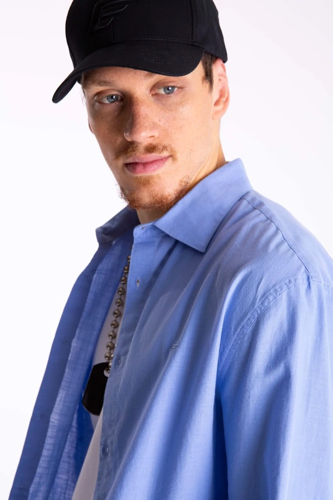 CAMISA ELLUS LINEN LIKE CLASSIC ITALIAN ML AZUL