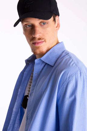 CAMISA ELLUS LINEN LIKE CLASSIC ITALIAN ML AZUL