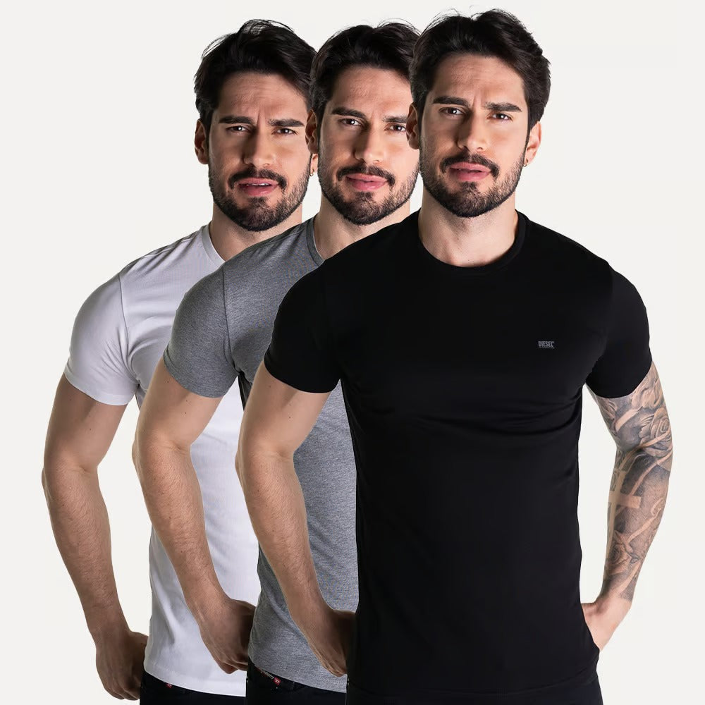 KIT DIESEL COM 3 CAMISETAS PRETA/CINZA E BRANCA