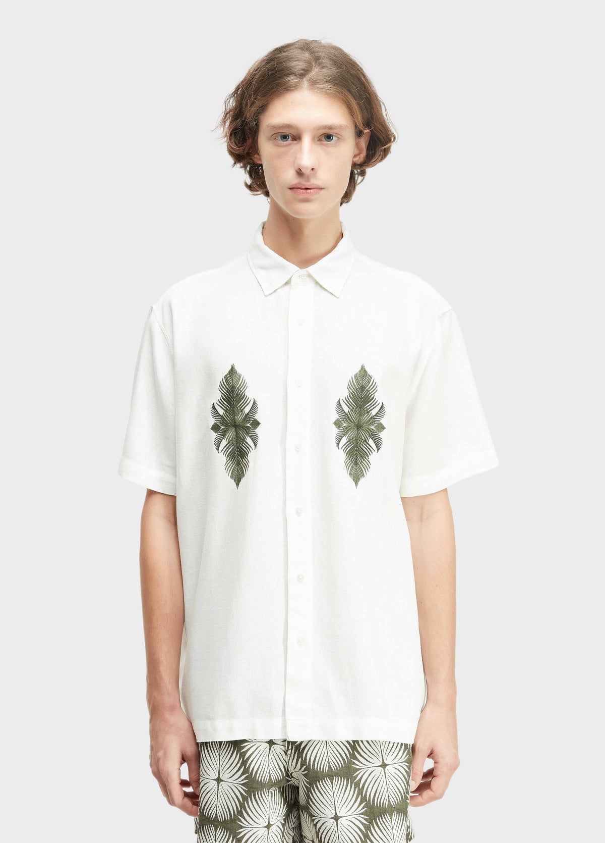CAMISA OSKLEN MASCULINA LINEN LEAF EMBROIDERY