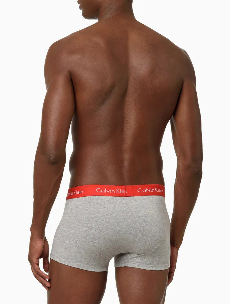 KIT 3 CUECAS CALVIN KLEIN  LOW RISE TRUNK CLASSIC VERMELHO COM BRANCO