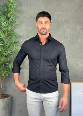 CAMISA ELLUS TRICOLINE LY SLIM ITALIAN PRETO